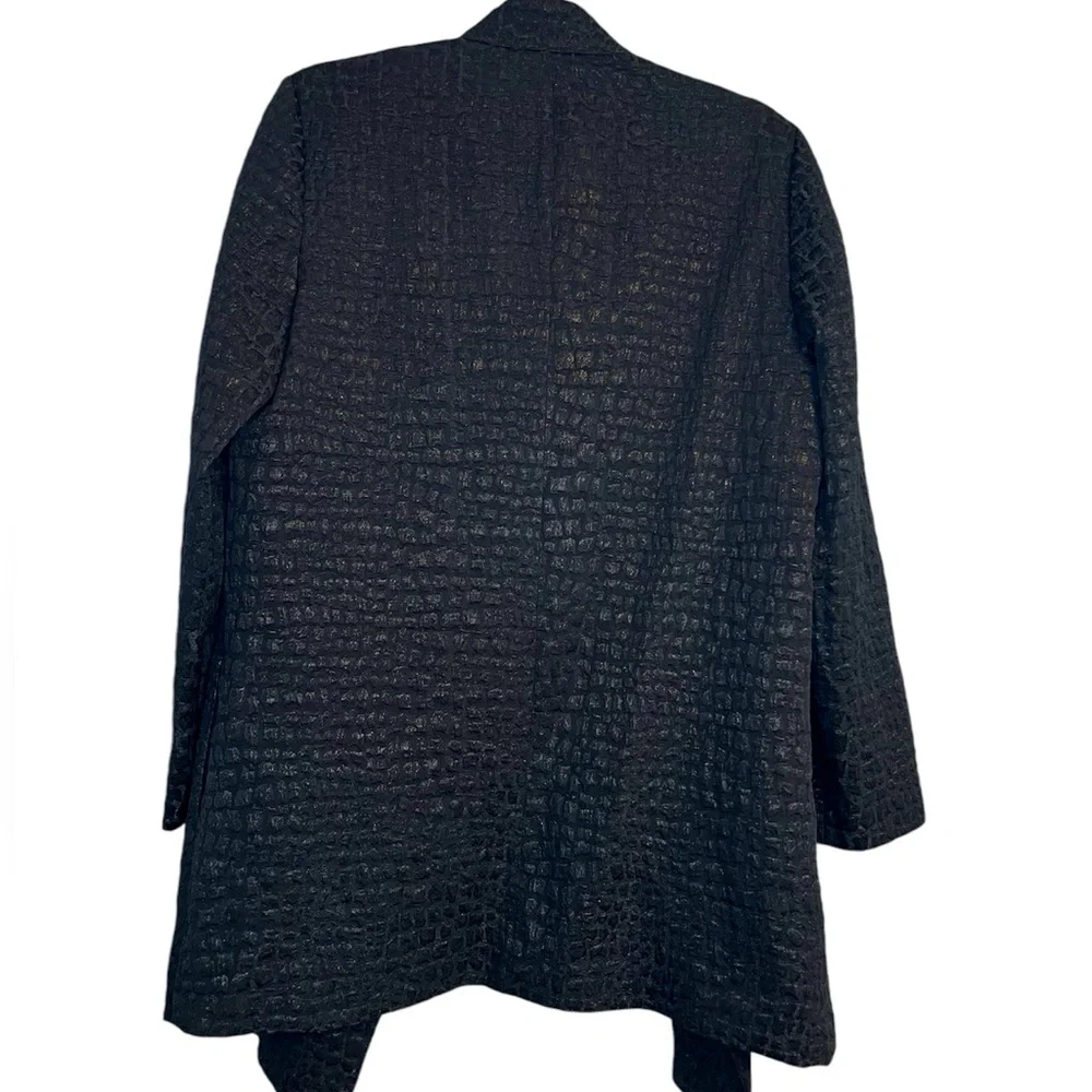 Chico’s Black Textured Open Front Shimmer Duster Old Money Topper Mob Wife - Picture 7 of 7